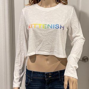 Kittenish White Long Sleeve Burnout Crop Top Rainbow Pride Logo Size S NWT